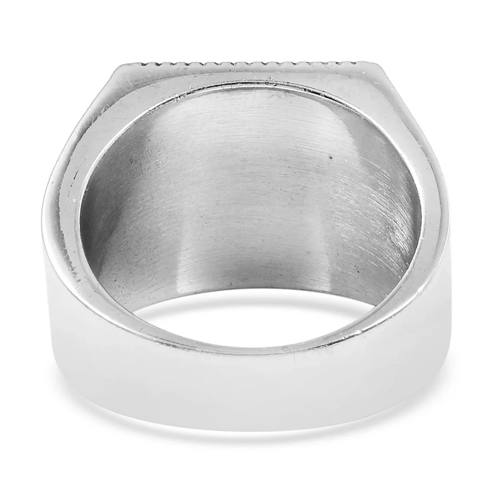 Grey Austrian Crystal Square Ring Black Oxidized 316L Stainless Steel Men’s 2CT